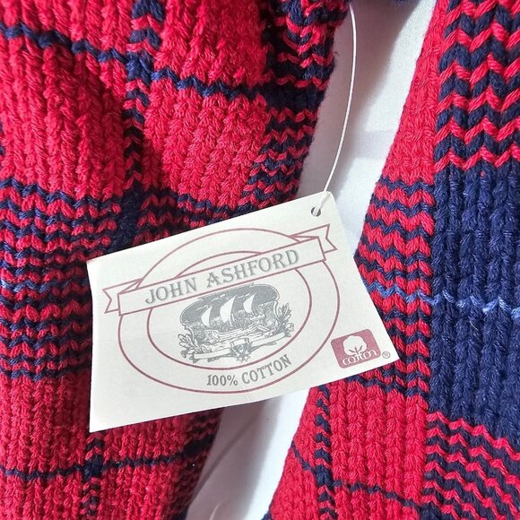 NWT John Ashford Sweater Mens Large Red Blue Plaid Cotton Crewneck Pullover - Picture 11 of 14